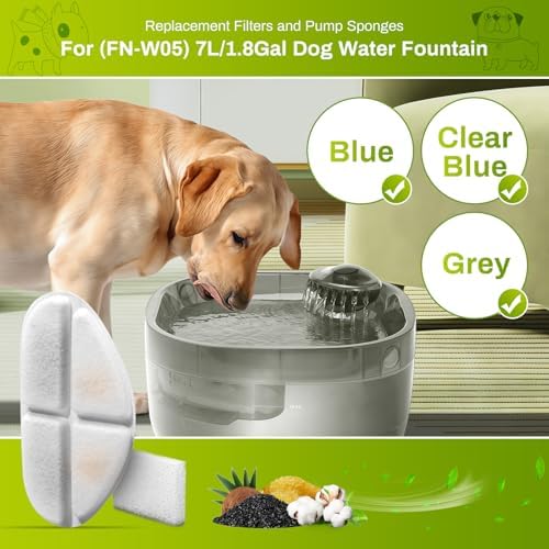12 Pack Filters and Pump Sponges for 7L/1.8Gal Dog Water Bowl Dispenser(FN-W05), ZEKIRY Cat Water Fountain Filter, 4-Layer Filtration Pet Fountain Filters Replacement