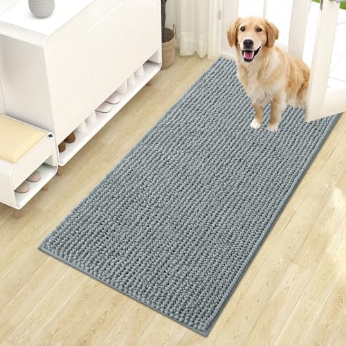 OLANLY Dog Door Mat for Muddy Paws 44x24, Extra Absorbent Chenille Mud Mat