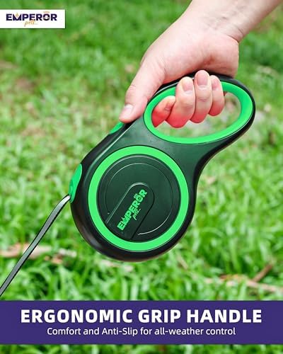 Emperor Pets Retractable Dog Leash, 26 ft, Up to 110lbs, Green -GR26