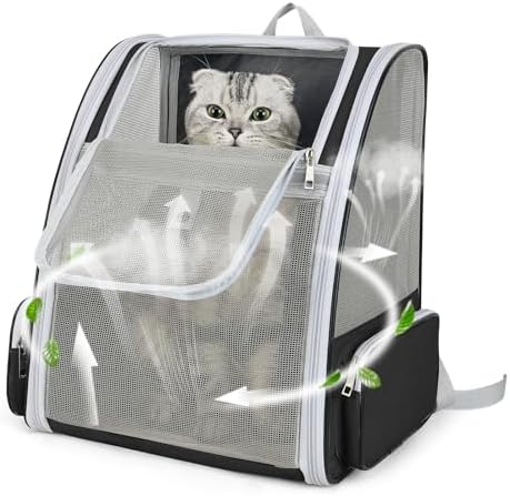 Cat Backpack Carrier Large Pet Backpack for Small Dog Medium Cat Puppy Kitten Bunny up to 15lbs, Ventilated Mesh Dog Collapsible Travel Backpack for Hiking Walking Outdoor