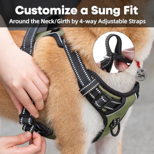 PoyPet No Pull Dog Harness Large, Reflective Vest with Front Clip & Handle
