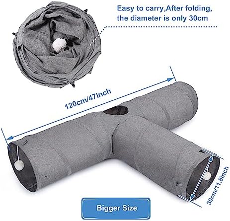 Ownpets 12" Large Cat Tunnel 3-Way T-Shape Oxford Fabric for Large Cat