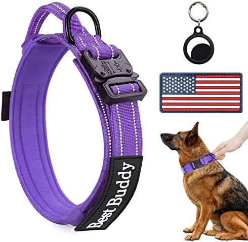 AUBELL Reflective Tactical Heavy Duty Dog Collar with Handle,Purple XL