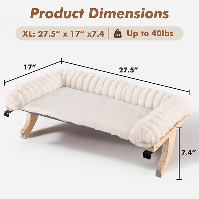 Cloud-Soft Cat Window Sill Perch, Zipper Design Cushion Pet Bed,XL | Solid Wood & Sturdy Metal Frame, Machine Washable, Unobstructed Front View, Panoramic and Roomy Cat Hammock for Large Cats