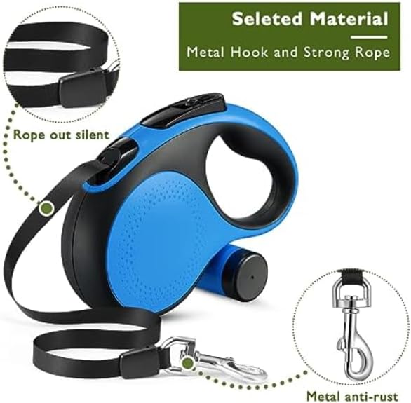OUTnWILD Retractable Dog Leash - Retractable Dog Leash 16ft for Breeds Up to 66lbs. 360° Tangle Free Design with One Touch Quick-Lock Braking System&Anti-Slip Handle (Blue)