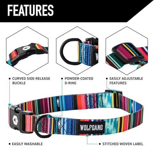 Wolfgang Heavy Duty, Adjustable Dog Collar with Quick Release Nylon Buckle for Walking & Training, Quetzal Print, Large