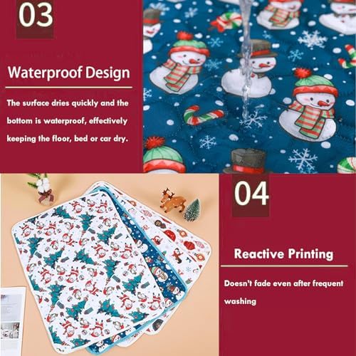 Bamy 2 Pcs Washable Dog Pee Pads Christmas Pet Training Pads Non-Slip Waterproof Doggie Whelping Mat Reusable Dogs Mat with Santa Claus Snowman Elk Pattern (Elk, 24x18 inch)