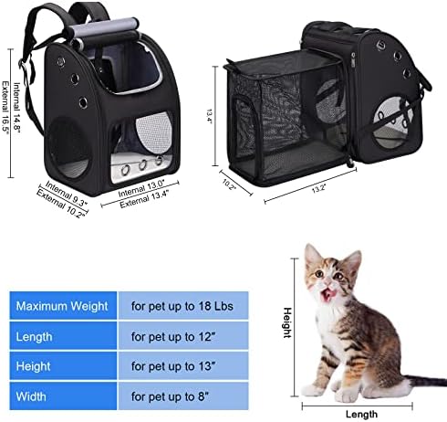 Expandable Cat Backpack Carrier for Small Cats & Pets Up to 18 lbs