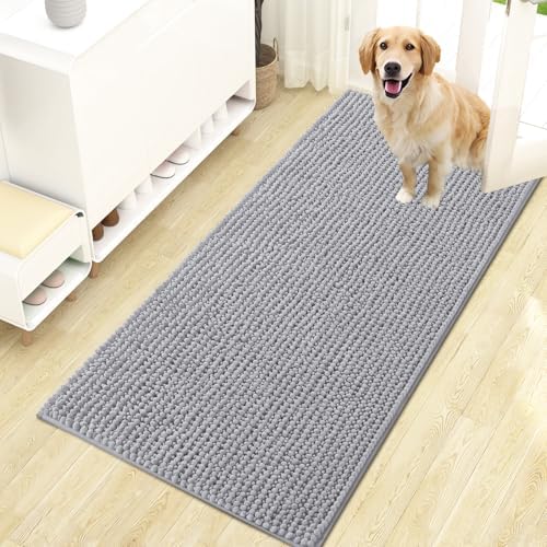 OLANLY Dog Door Mat for Muddy Paws 47x24, Extra Absorbent Chenille Mud Mat