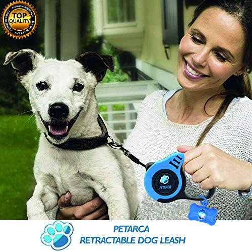Retractable Dog Leash for Medium - Small Dogs. 16.5 Feet Small and Medium Dog Leash Retractable, Heavy-Duty Nylon Tape, Comfortable and Ergonomic Handle, Metallic Clasp, Easy Lock Button by PETARCA