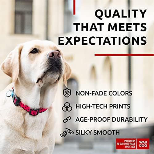WAUDOG Adjustable Nylon Dog Collar for Large Small Medium Dogs with QR Tag