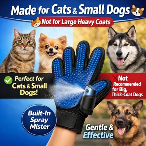 Upgraded Pet Grooming Spray Glove with Built-in Water Mister for Dogs, Cats & Horses - 2-in-1 Silicone Deshedding & Massage Glove, Anti-Static Fine Mist Sprayer, Removes Loose Hair, USB Rechargeable