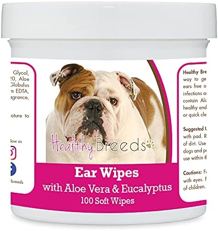 Healthy Breeds Bulldog Ear Cleaning Wipes with Aloe & Eucalyptus for Dogs 100 Count