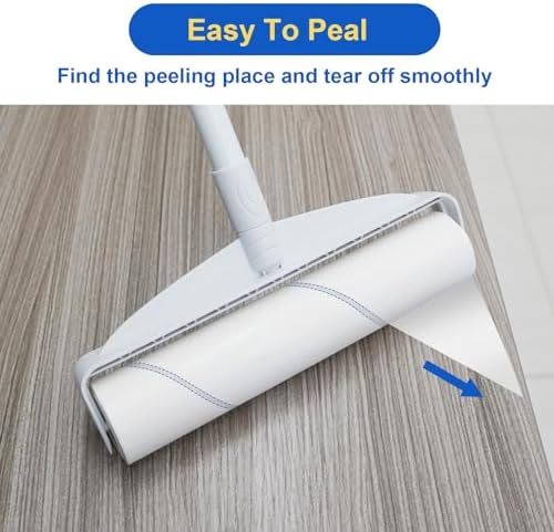 Large Lint Rollers for Floor Carpet, Sticky Floor Roller with 3 Extendable Long Handle for Pet Hair Removal, 9.45" Giant Lint Roller with 360 Sheets for Carpets, Beds, Cars, Clothing
