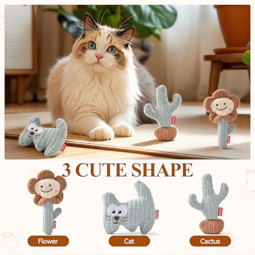 LIFLIX 3 Pieces Catnip Cat Toys, Cute Cat Nip Plush Toys for Indoor Kitten, Interactive Small Cat Kicker Toys(3 Shapes)