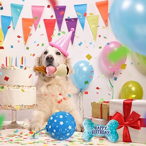 3PCS Dog Birthday Toys, Crinkle Squeaky Dog Toys for Small Medium Large Dog