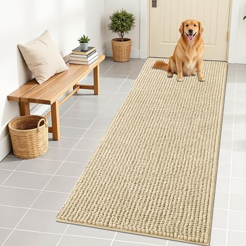 OLANLY Dog Door Mat for Muddy Paws 70x24, Extra Absorbent Chenille Mud Mat