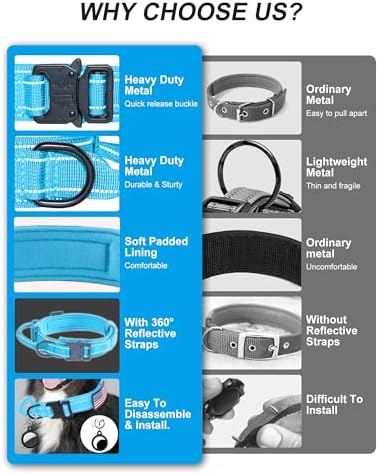 AUBELL Reflective Tactical Heavy Duty Dog Collar with Handle,Blue M