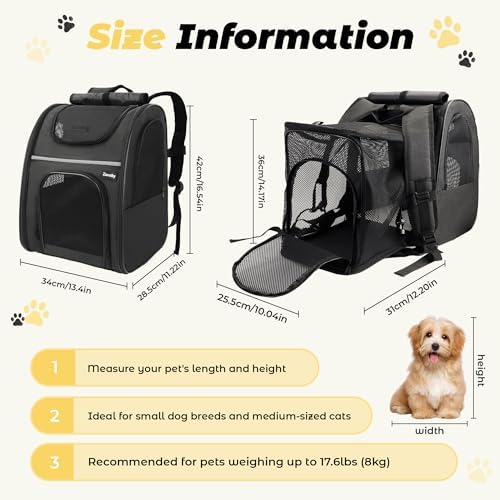 Zavothy Cat Backpack Carrier – Expandable Airline Approved Pet Travel Bag for Cats & Small Dogs, Breathable Mesh Pet Carrier Backpack with Padded Base (Black)