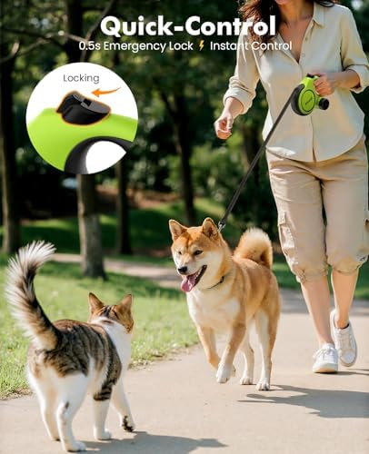 Pecute Chew Proof Retractable Dog Leash 16.4ft for Dogs 11-66 lbs