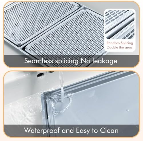 2Pack Cat Litter Box Step, Cat Litter Catcher, Expandable Interlock Litter Mat, Washable Easy Clean, Waterproof & Urine Proof, Grey