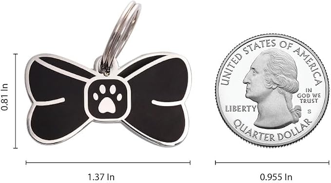 Two Tails Bowtie Pet ID Tag, Personalized Dog Name Tag with Custom Engraving, Stylish Collar Charm for Dogs & Puppies, Durable Brass with Silver Plating, Cute Pet Accessory for Collars & Harnesses