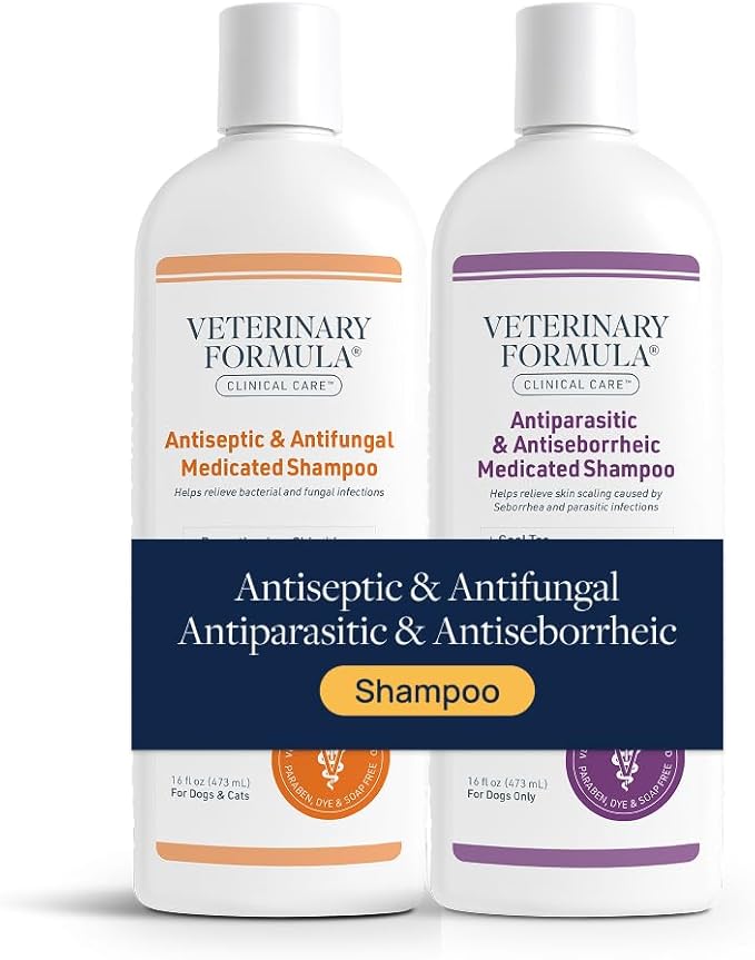 Veterinary Formula Clinical Care Antiseptic + Antiparasitic Shampoo, 2-Pack | Includes Antiseptic & Antifungal and Antiparasitic & Antiseborrheic shampoos for itchy, flaky or oily skin