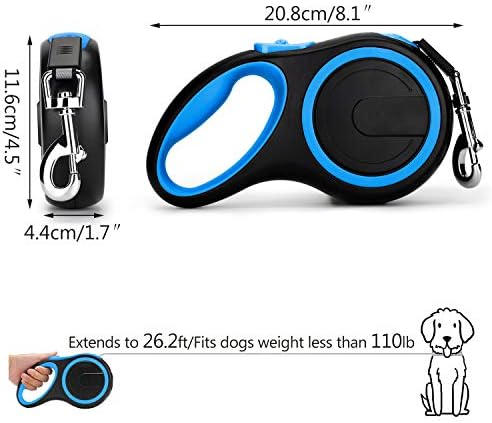 Segarty 26 Ft Retractable Dog Leash, 8m Retractable Leash for Medium Larger Dogs Up to 110 Lbs, 1 Button Break & Lock, 360 Tangle-Free, Heavy Duty Long Dog Lead for Training Running Walking