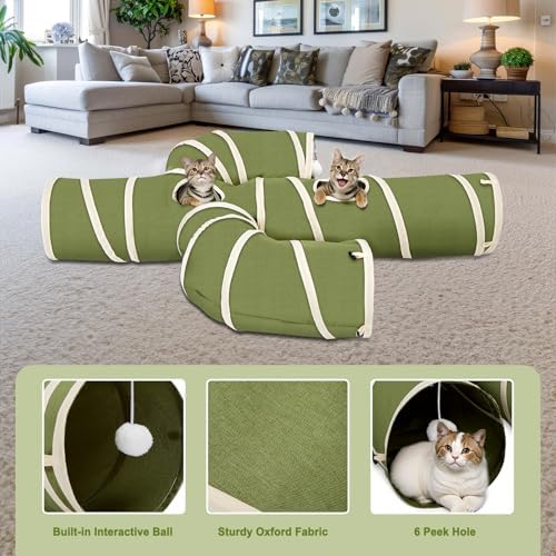 Ownpets Cactus Cat Tunnel 10" with Peek Holes for Indoor Large Cat, Green