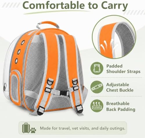 Expandable Cat Carrier Backpack with Bubble Window, Orange