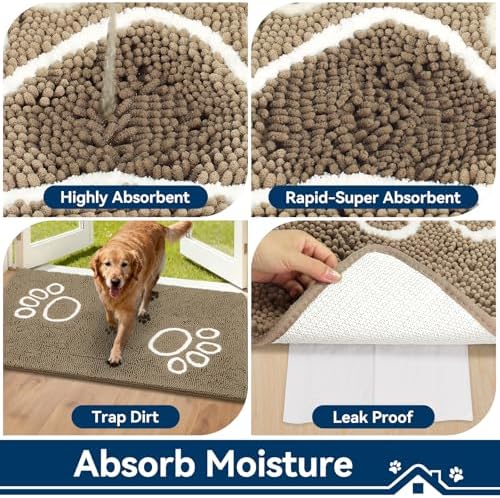 Bcoimo Super Absorbent Dog Door Mat, 48"*30" Anti Slip Mat for Muddy Paws