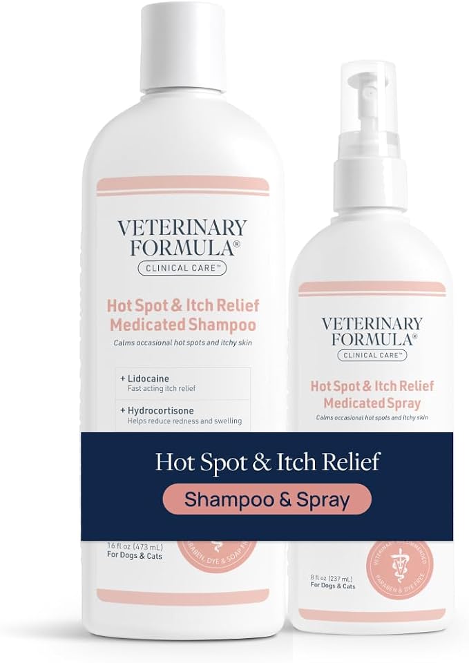 Veterinary Formula Clinical Care Hot Spot & Itch Shampoo + Spray Bundle | Complete Hot Spot care for sensitive skin, scratching and licking of coat