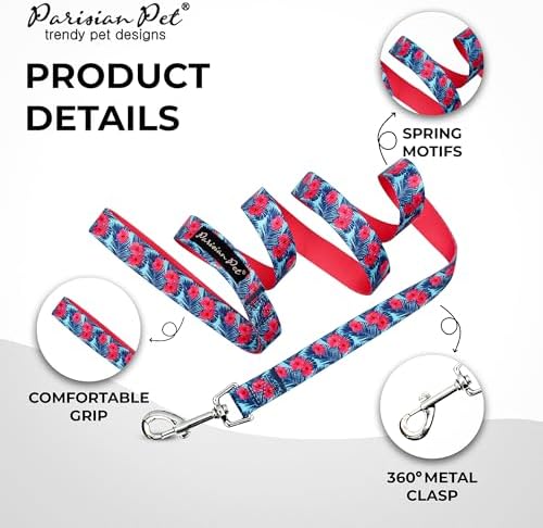 Parisian Pet Floral Dog Leash - Nylon Heavy Duty Training Pink Leashes for Dogs with Comfortable Handle - Strong Metal Clip 4Ft Hibiscus Puppy Leash - Chew Proof Leashes for Small and Medium Dogs