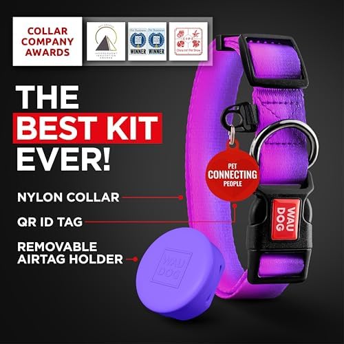 WAUDOG Nylon Dog Collar & Airtag Holder Adjustable Small Medium Large Dogs
