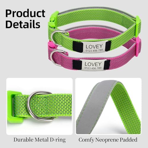 Personalized Dog Collars, Nylon Fully Reflective Dog Collar with Name Tag, Soft Padded - Custom Dogs Collars for Small, Medium, and Large Dogs&Pet