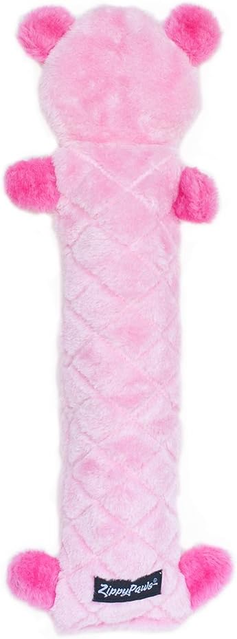 ZippyPaws Jigglerz - Dog Squeaky Toys to Keep Them Busy, Funny Animal Plush for Small, Medium, & Large Dogs, Cute Stuffed Puppy Toy, Pet Product, Gift for All Breeds, Interactive Squeaker - Pink Bear