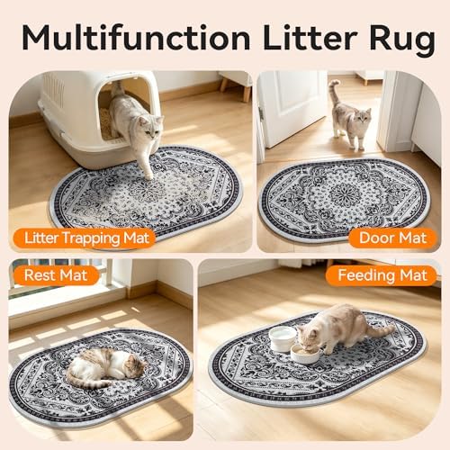 Cat Litter Mat,40"x30" High Density PVC Litter Rug Trapping Mat, Non-Slip, Waterproof & Urine-Proof Kitty Litters Catcher Mats, Keep Floor Clean, Soft on Kitten Paws, Cat Essentials Black