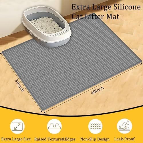 Ultibe 40"x30"(100cmx75cm) Extra Large Silicone Cat Litter Mat, XXL Litter Trapping Mat for Under Litter Box, Non-Slip Waterproof Kitty Litter Catcher, Easy to Clean Mat for Cats, Gray Green