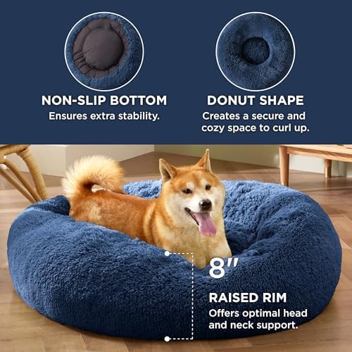 Bedsure Calming Dog Bed Medium Size Dog Donut Washable Pet Bed,30ins Navy
