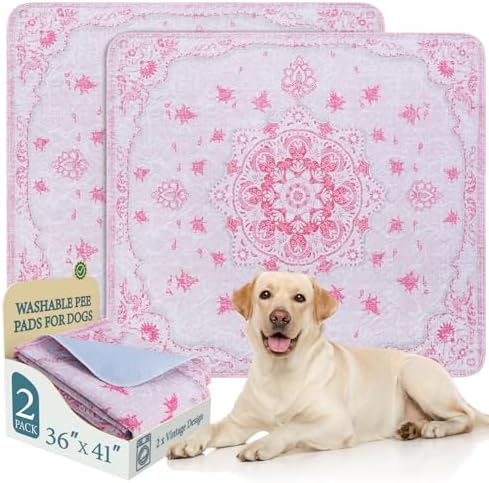 Homimp Washable Pee Pads for Dogs, 2 Pack Reusable Puppy Pads Waterproof, Absorbent and Leakproof Dog Pee Pads, Non Slip Puppy Training Pads, Pet Mat for Floor,Crate,Couch,Whelping,Pink, 36"x41"