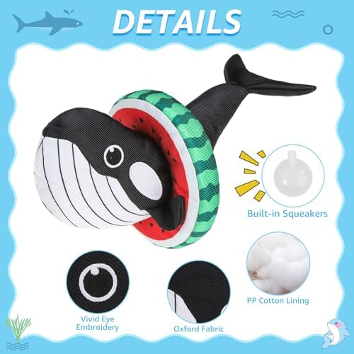 SCENEREAL Floating Dog Pool Toys for Water Fetch, 2 Pack Squeaky Dog Toys for Training, Interactive Summer Outdoor, Whale & Donut Shape Pet Chew Toy for Large Small Medium Dogs