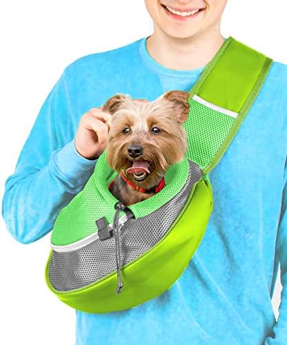 Cuddlissimo Small Dog Sling Carrier, Pet Cat Sling, Puppy Pouch - Green-S