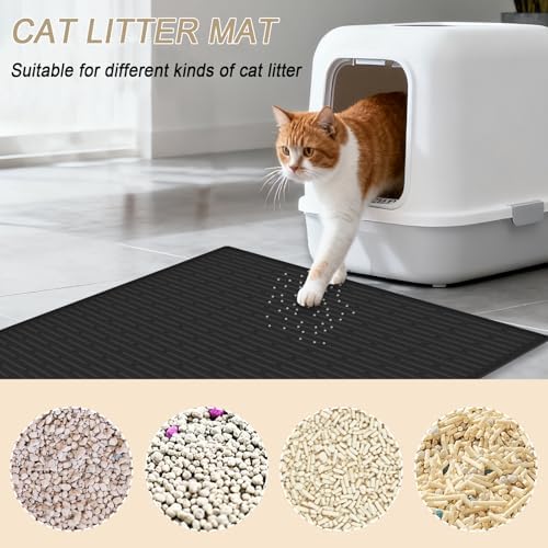 XXL Silicone Cat Litter Mat, 40"x30"(100cmx75cm) Extra Litter Box Mat for Floors, Non-Slip Litter Trapping Mat to Prevent Tracking, Easy to Clean Kitty Litter Catcher Mat, Durable, Light Gray