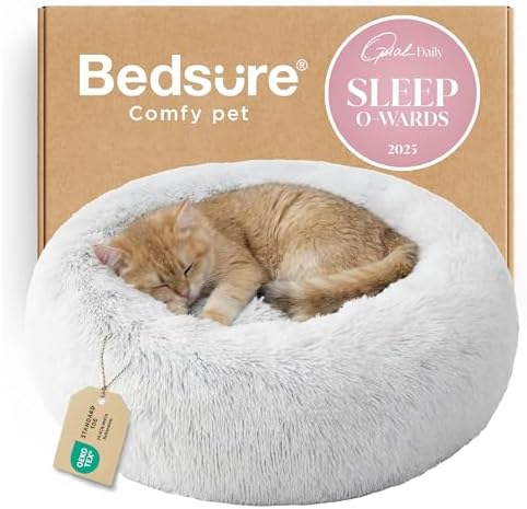 Bedsure Calming Cat Beds Donut Round Washable Kitten Bed,20 inches
