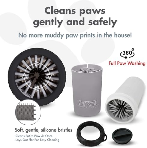 Dexas Lidded MudBuster Medium Dog Paw Cleaner, Light Gray, Fits 1.5"-2.5" Wide Paws, Gentle Silicone Bristles for Quick, Easy Cleaning