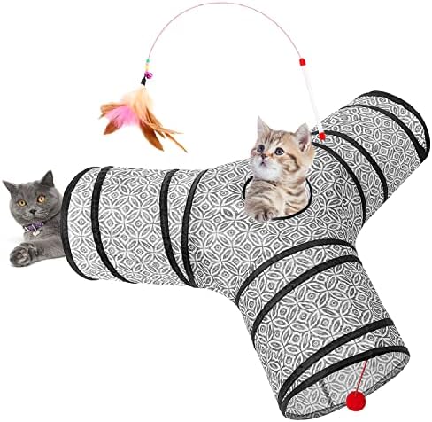 Tempcore Cat Tunnel, 3-Way Collapsible Toy for Indoor Cats, Grey Coin