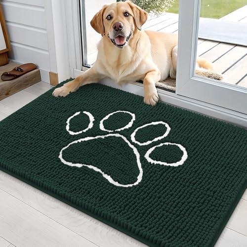 OLANLY Dog Door Mat for Muddy Paws 36x24, Paw Print Design Chenille Mud Mat