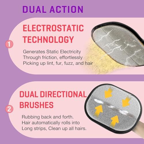 Pet Hair Removal Glove for Cats & Dogs, Upgraded Electrostatic Reusable Pet Hair Remover Tool, Magic Fur Removal Mitt for Laundry, Couch, Carpet, Car Seat, Pet Grooming Gloves (2)