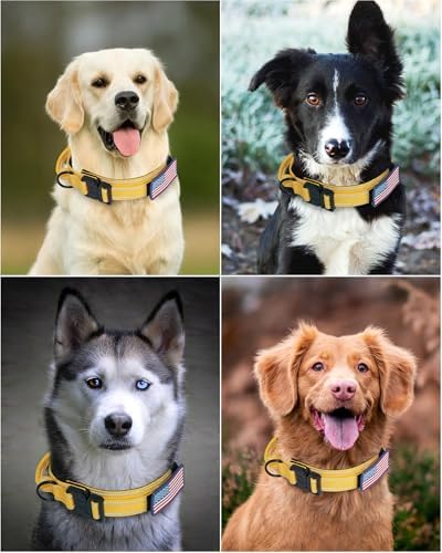 AUBELL Reflective Tactical Heavy Duty Dog Collar with Handle,Yellow M