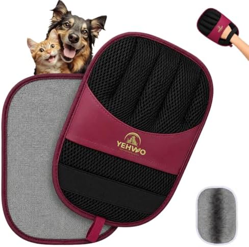 Pet Hair Remover Glove for Dogs & Cats - Reusable Double-Sided Electrostatic Grooming Mitt for Couch, Car Seats, Furniture, & Clothing - Washable Fur & Lint Removal Tool (1 Pack) Burgundy